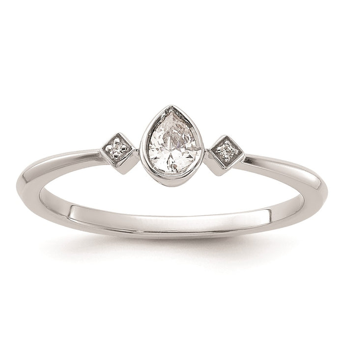 Exclusive 14K White Gold Petite 3-Stone Pear Diamond Engagement Ring - 1/15 Carat-1