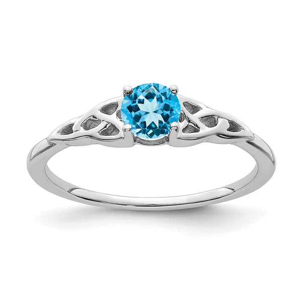 14K White Gold Celtic Knot Ring with Blue Topaz