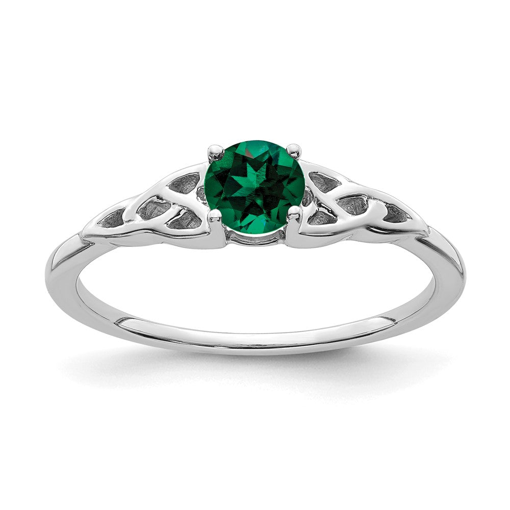 Shop Stylish 14K White Gold Celtic Knot Ring with Created Emerald - Affordable Elegance