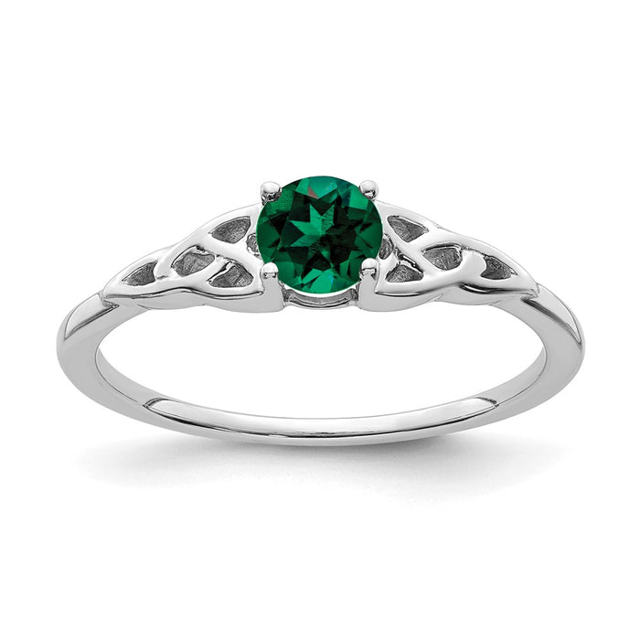 Shop Stylish 14K White Gold Celtic Knot Ring with Created Emerald - Affordable Elegance-1