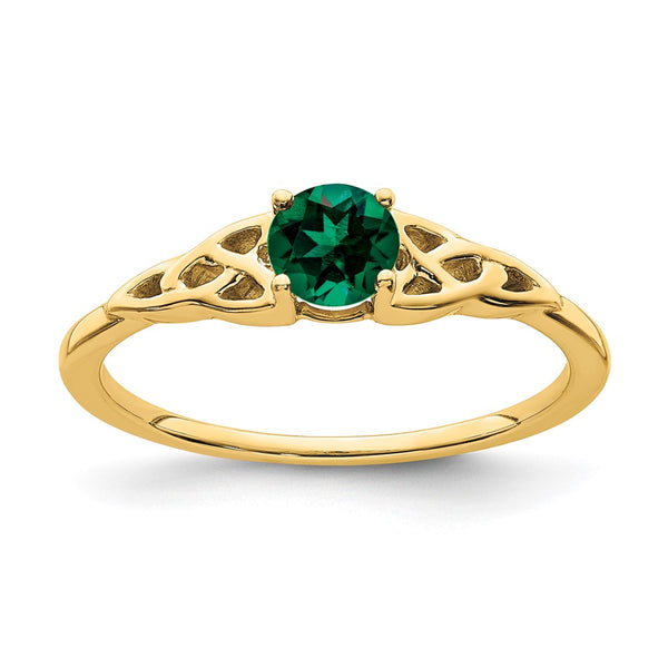 14K Gold Created Emerald Celtic Knot Ring