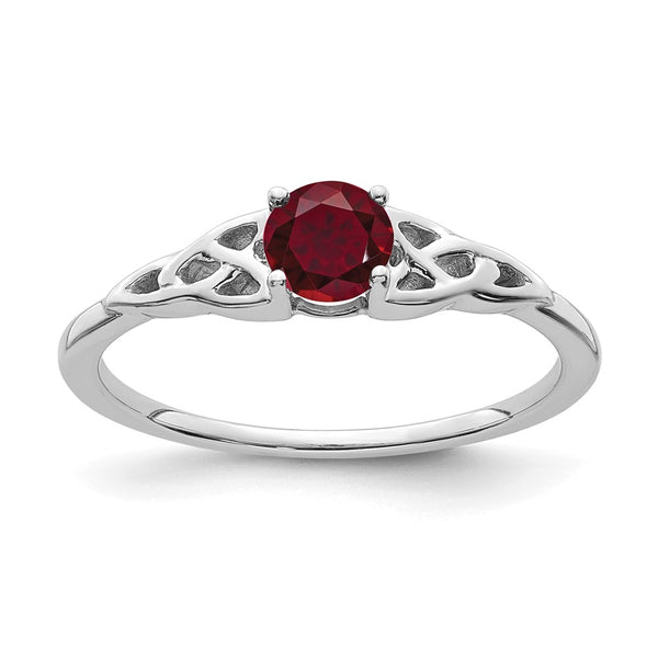 14K White Gold Celtic Knot Ring with Created Ruby - 1.85mm