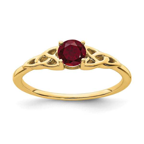 14K Gold Celtic Knot Ring with Created Ruby