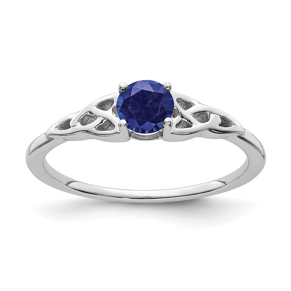 14K White Gold Celtic Knot Ring with Created Sapphire