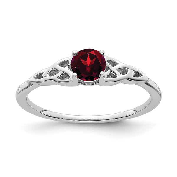 14K White Gold Celtic Knot Ring with Garnet Accent