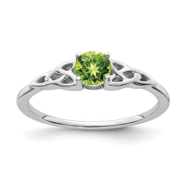 14K White Gold Celtic Knot Ring with 0.85 Carat Peridot