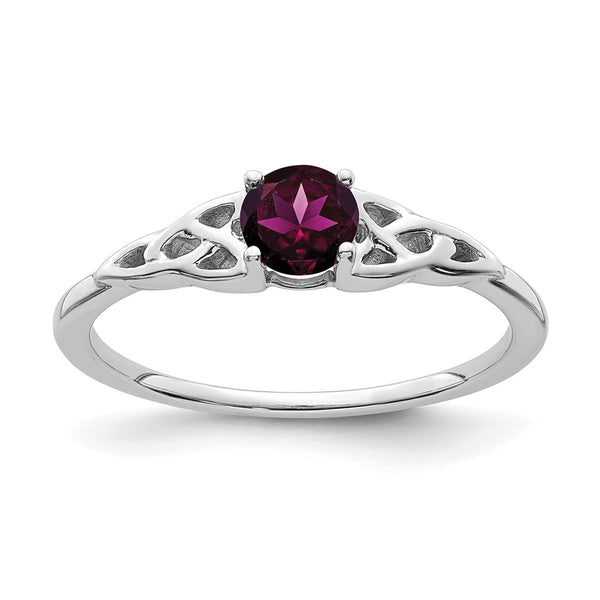 14K White Gold Celtic Knot Ring with 0.85ct Rhodolite Garnet