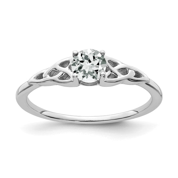 14K White Gold Celtic Knot Ring with White Topaz