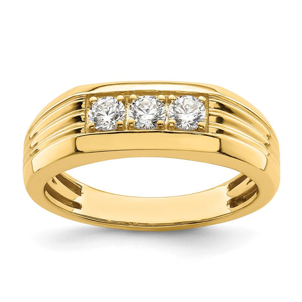 Men's 14K Gold 3-Stone Diamond Ring - 1/2 Carat