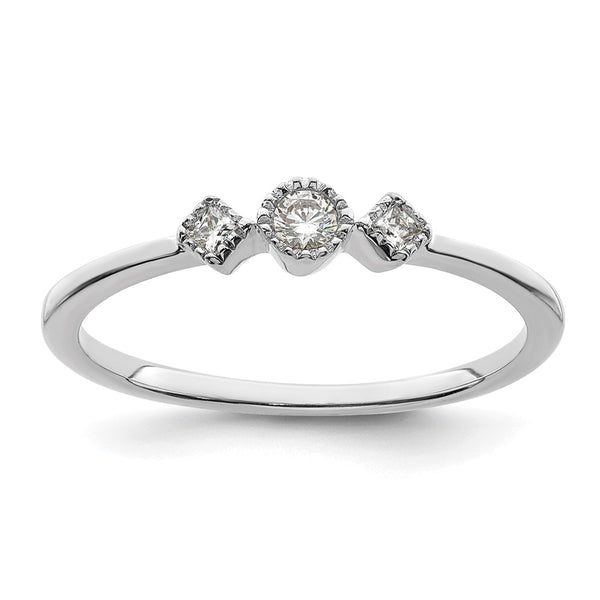 14K White Gold 3-Stone Diamond Engagement Ring - 1/10 Carat