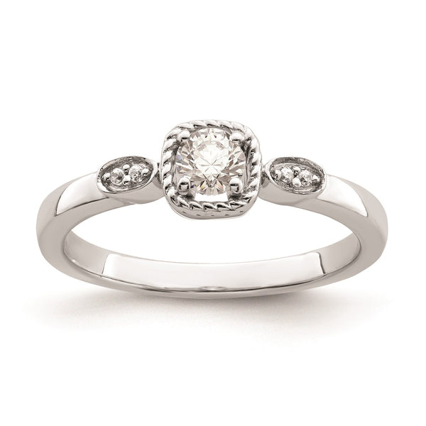 14K White Gold Petite Rope Edge Engagement Ring, 1/4 Carat Diamond