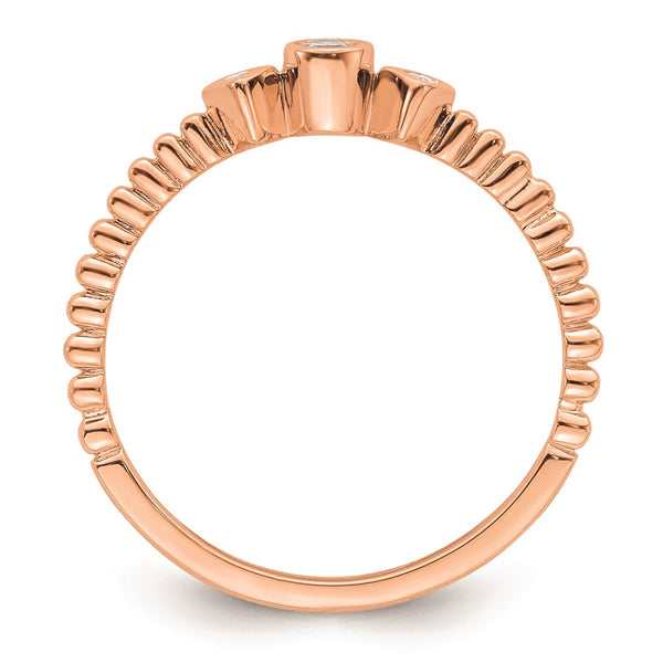14K Rose Gold 3-Stone Engagement Ring with 1/15 Carat Diamonds