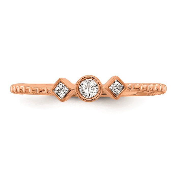 Buy Stylish 14K Rose Gold 3-Stone Engagement Ring with 1/15 Carat Diamonds-4