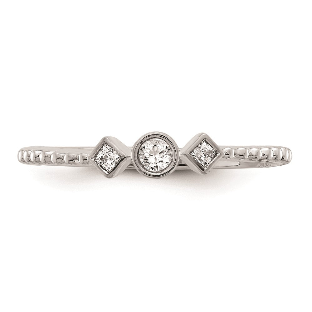 High-Quality 14K White Gold 3-Stone Engagement Ring with 1/15 Carat Diamonds
