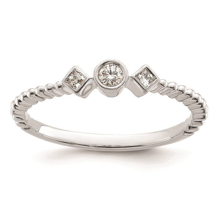 High-Quality 14K White Gold 3-Stone Engagement Ring with 1/15 Carat Diamonds-1