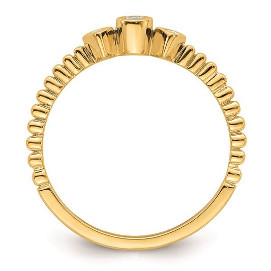 Exclusive 14K Gold Scalloped Band 3-Stone Engagement Ring, 1/15 Carat Diamonds