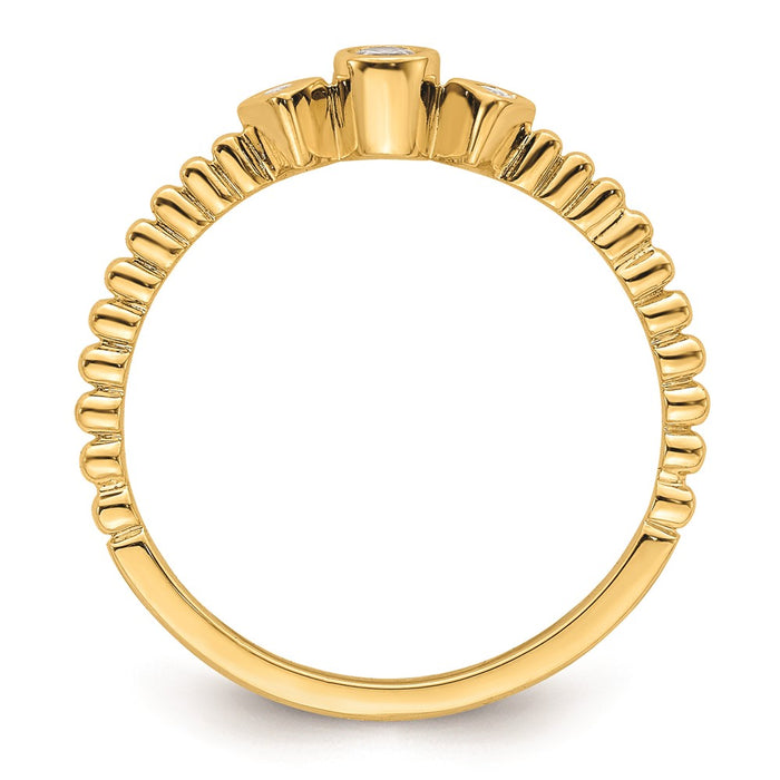 Exclusive 14K Gold Scalloped Band 3-Stone Engagement Ring, 1/15 Carat Diamonds-2