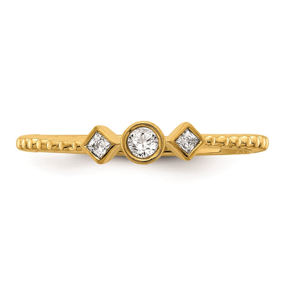 Exclusive 14K Gold Scalloped Band 3-Stone Engagement Ring, 1/15 Carat Diamonds