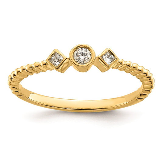 Exclusive 14K Gold Scalloped Band 3-Stone Engagement Ring, 1/15 Carat Diamonds