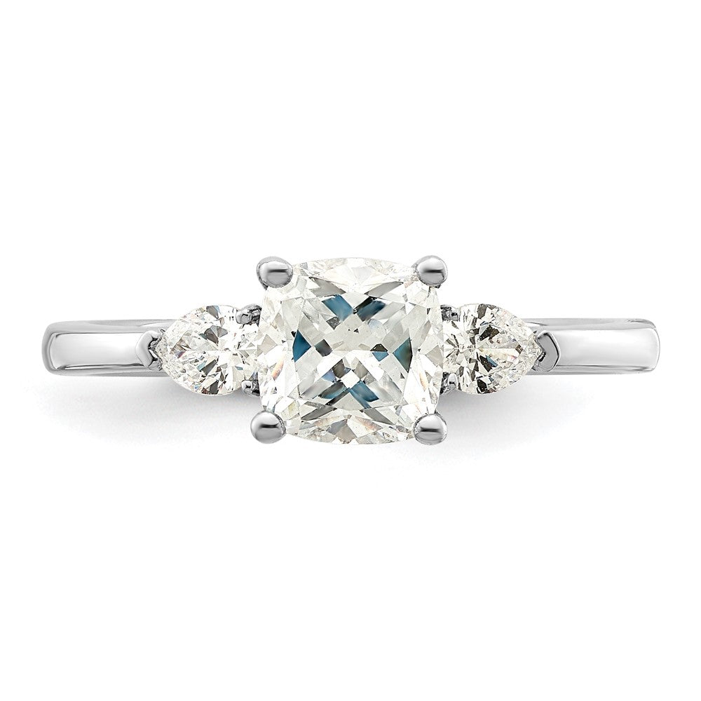 High-Quality 14K White Gold 3-Stone Semi-Mount Ring with Pear & Cushion Cuts