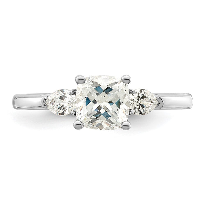 High-Quality 14K White Gold 3-Stone Semi-Mount Ring with Pear & Cushion Cuts-4