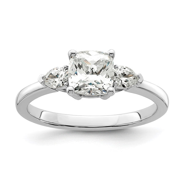 14K White Gold 3-Stone Semi-Mount Ring with Pear & Cushion Cuts