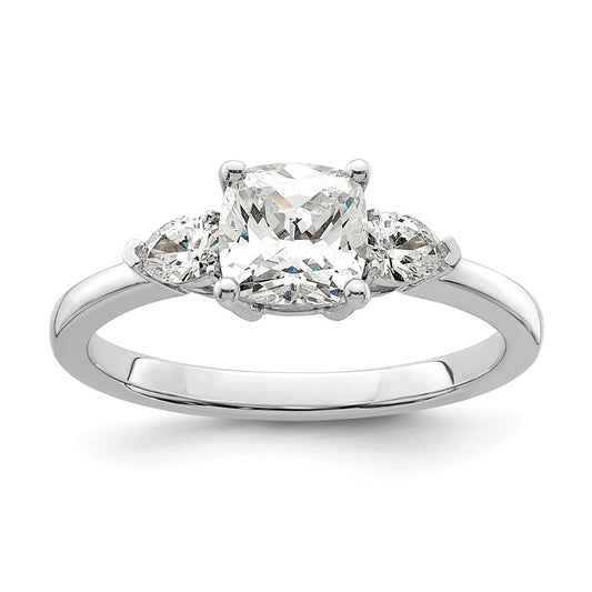 High-Quality 14K White Gold 3-Stone Semi-Mount Ring with Pear & Cushion Cuts