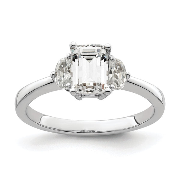 14K White Gold Semi-Mount Ring, Emerald Center Diamonds