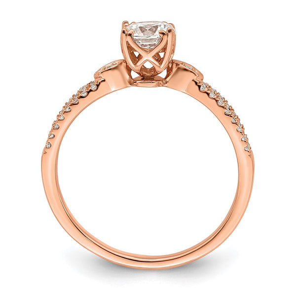 14K Rose Gold Double Row Engagement Ring - 1/2 Carat Center
