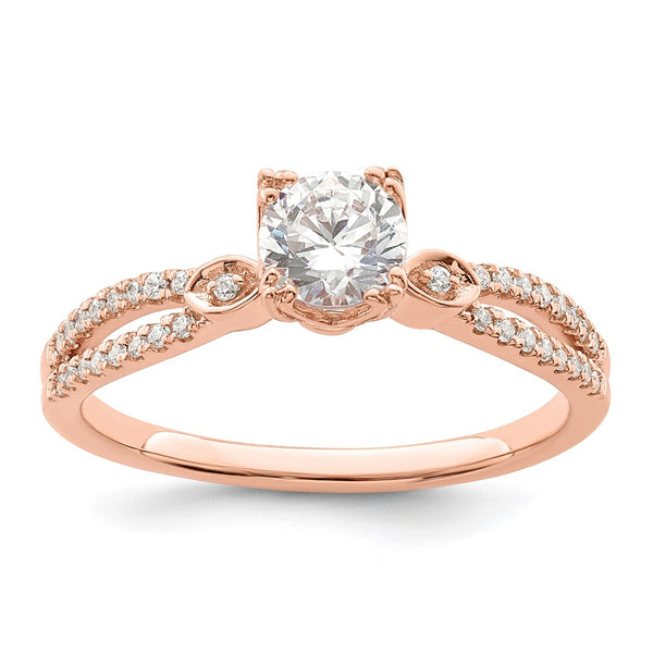 14K Rose Gold Double Row Engagement Ring - 1/2 Carat Center