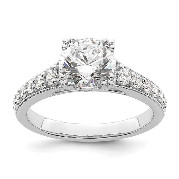 14K White Gold Semi-Mount Engagement Ring for 1.5 Carat Round Stone