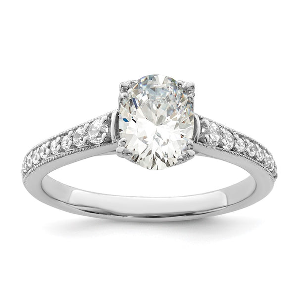 14K White Gold Semi-Mount Engagement Ring for 1 Carat Oval Center