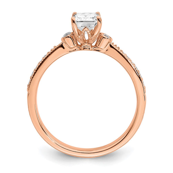 14K Rose Gold Semi-Mount Engagement Ring for 1 Carat Emerald-Cut