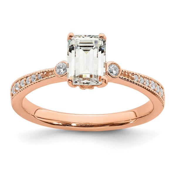 14K Rose Gold Semi-Mount Engagement Ring for 1 Carat Emerald-Cut