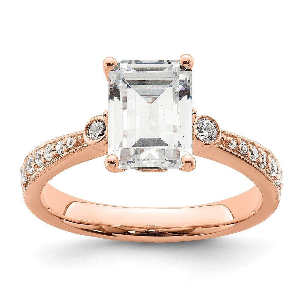 Buy Exclusive 14K Rose Gold 2 Carat Emerald-Cut Engagement Ring - 1/5 Ct Diamonds
