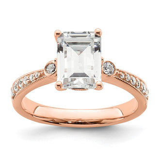 Buy Exclusive 14K Rose Gold 2 Carat Emerald-Cut Engagement Ring - 1/5 Ct Diamonds