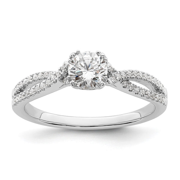 14K White Gold Criss-Cross Engagement Ring for 1/2 Carat Center