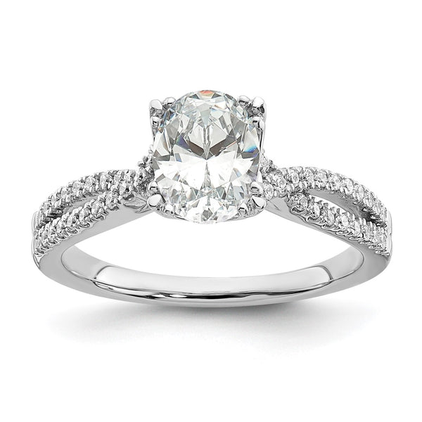 14K White Gold Criss-Cross Engagement Ring, 1 Carat Oval Center