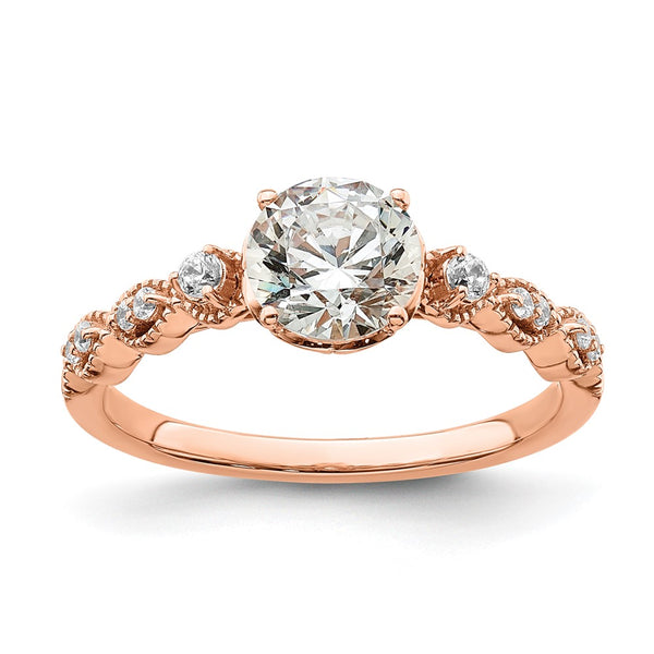 14K Rose Gold Semi-Mount Engagement Ring, 1 Carat Center, Accents