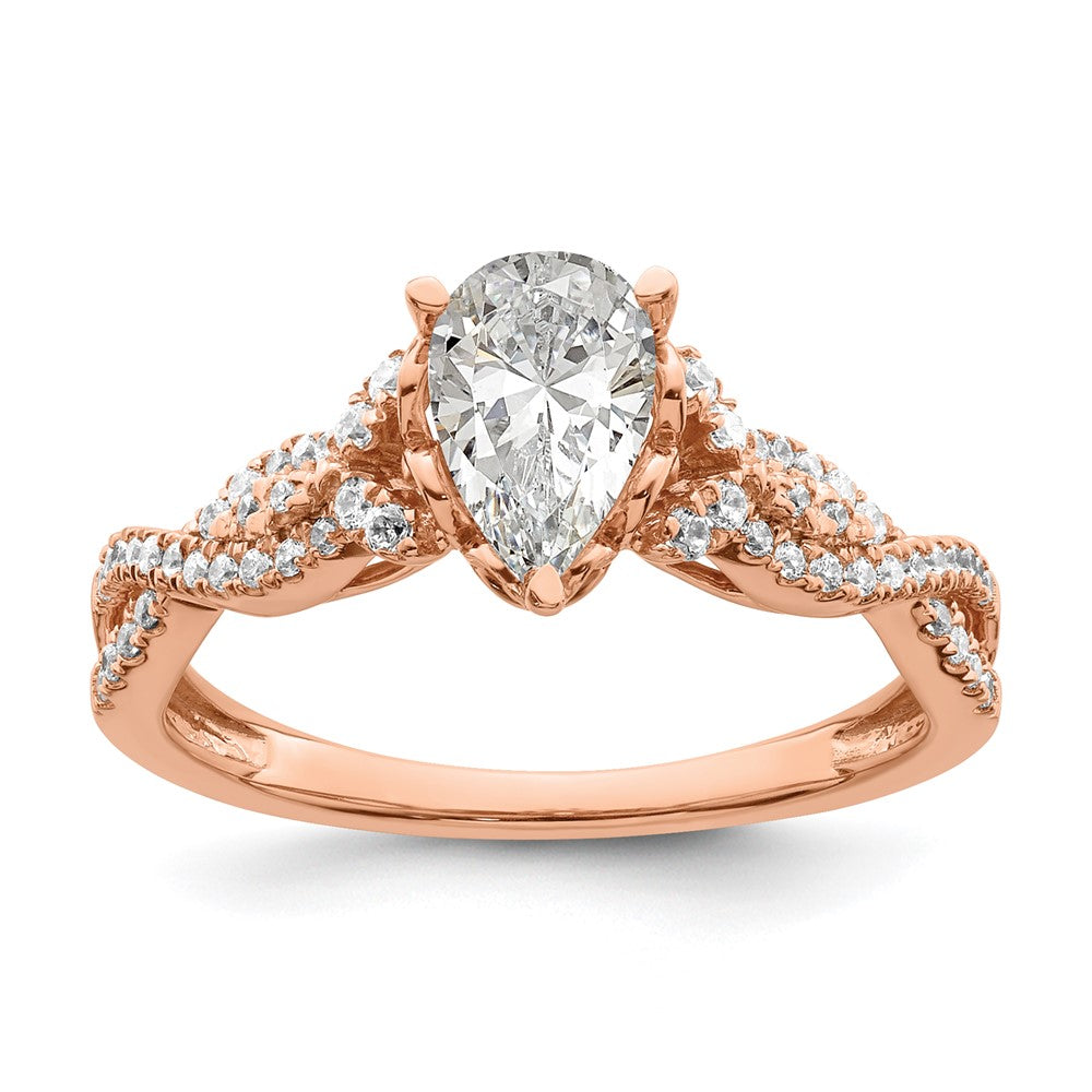 Exclusive 14K Rose Gold Criss-Cross Engagement Ring, 1 Carat Pear & Diamond Accents