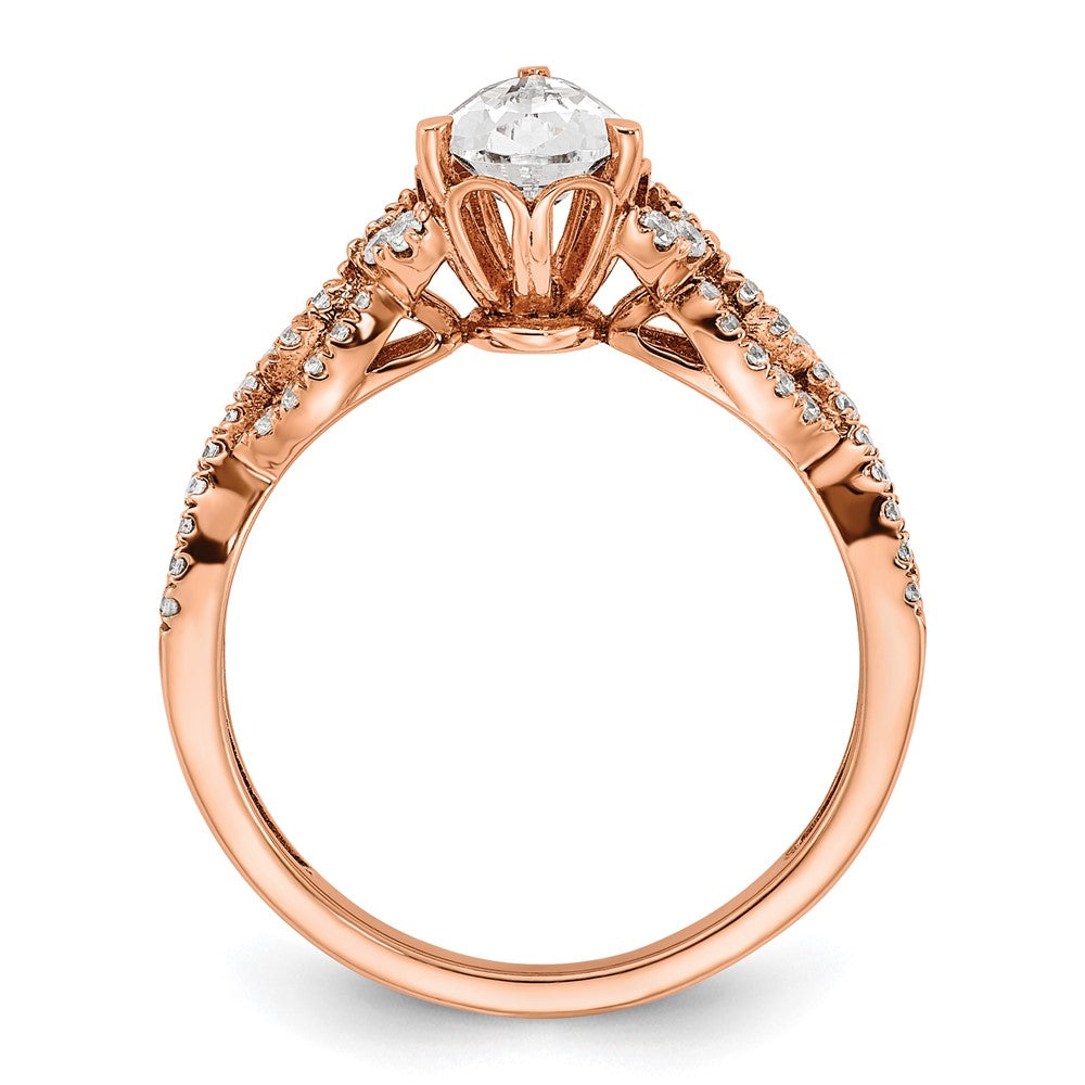 Exclusive 14K Rose Gold Criss-Cross Engagement Ring, 1 Carat Pear & Diamond Accents
