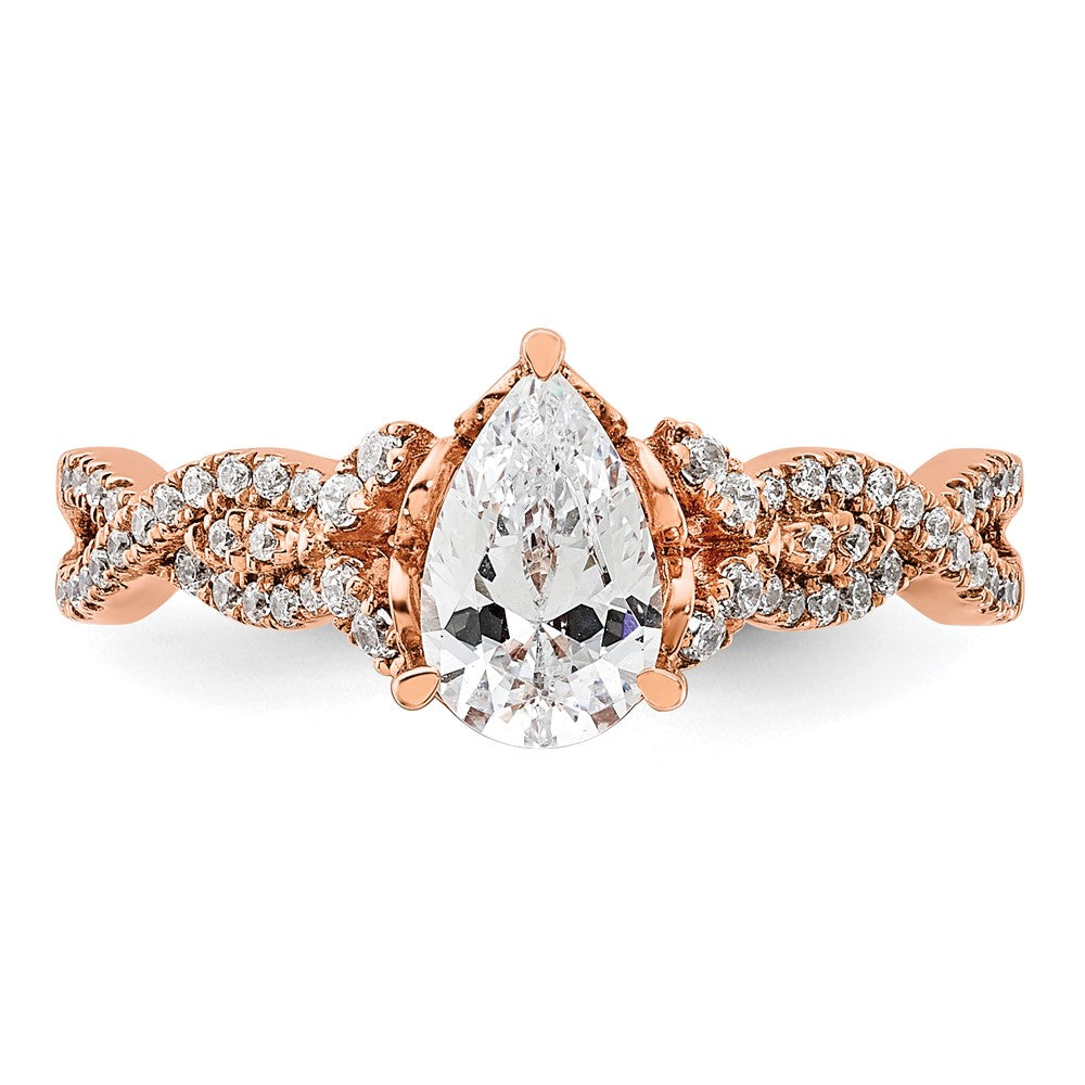 Exclusive 14K Rose Gold Criss-Cross Engagement Ring, 1 Carat Pear & Diamond Accents