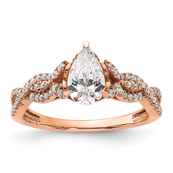 Exclusive 14K Rose Gold Criss-Cross Engagement Ring, 1 Carat Pear & Diamond Accents