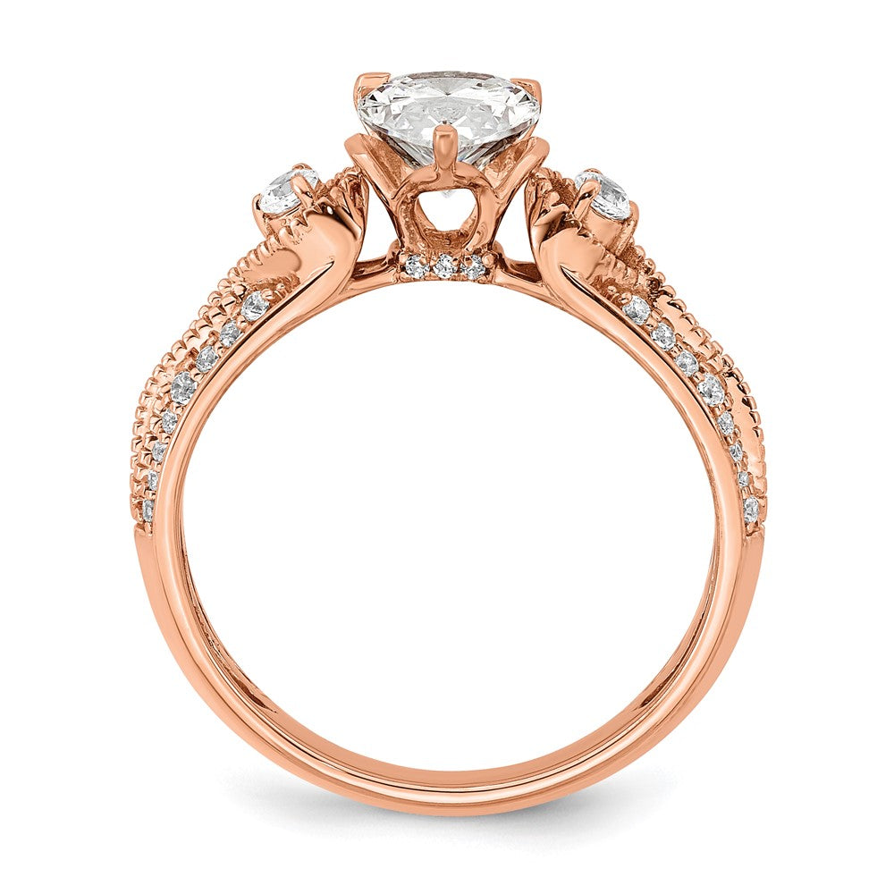 Designer 14K Rose Gold Semi-Mount Engagement Ring for 1 Carat Pear Center - Affordable Luxury!