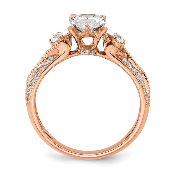 14K Rose Gold Semi-Mount Engagement Ring for 1 Carat Pear Center