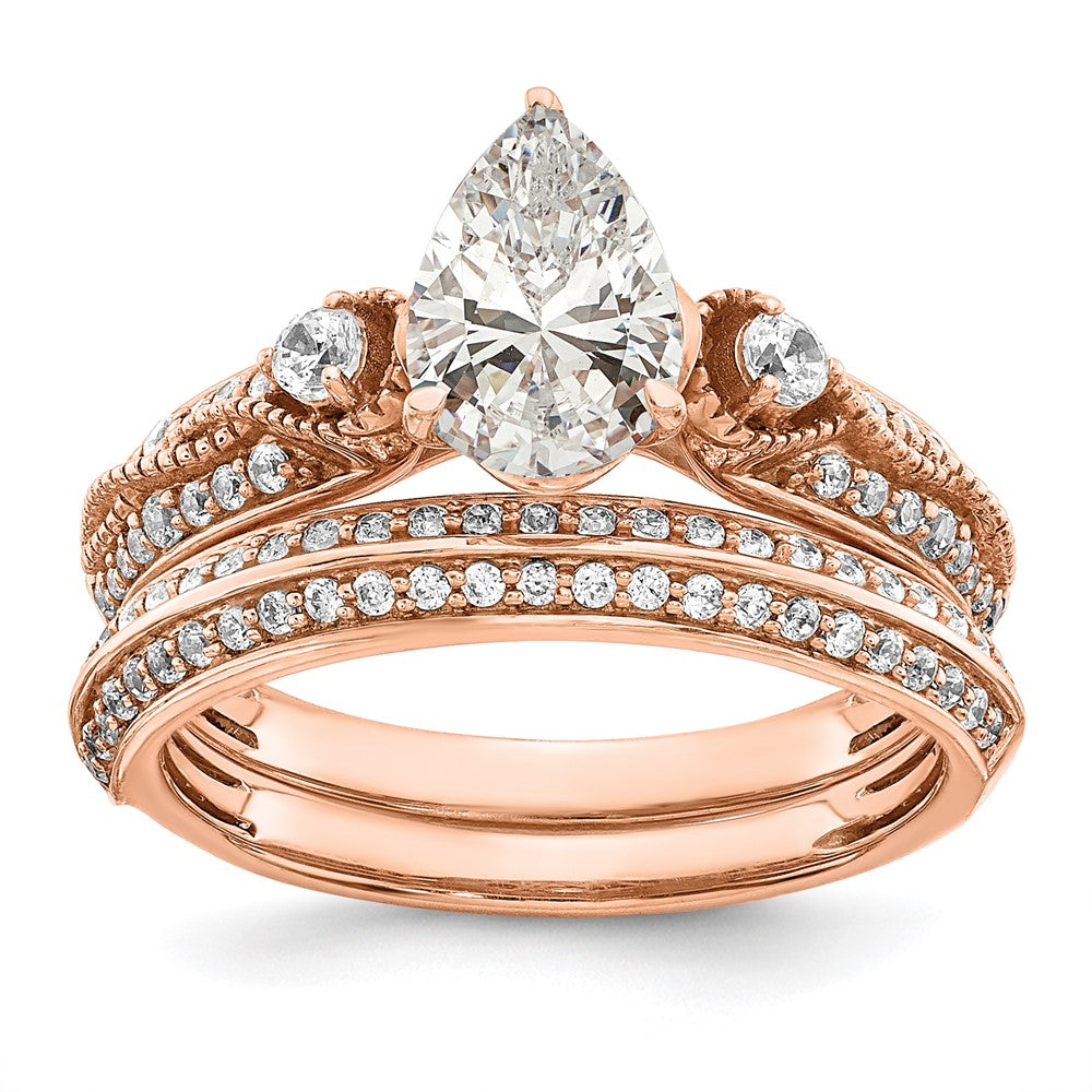 Designer 14K Rose Gold Semi-Mount Engagement Ring for 1 Carat Pear Center - Affordable Luxury!