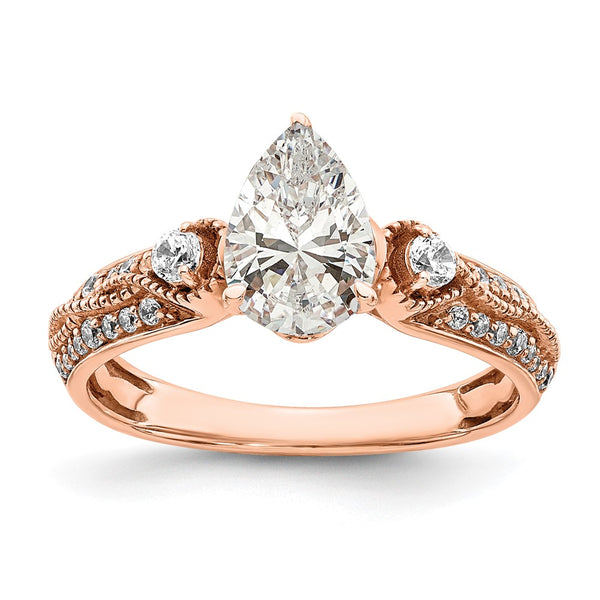 14K Rose Gold Semi-Mount Engagement Ring for 1 Carat Pear Center