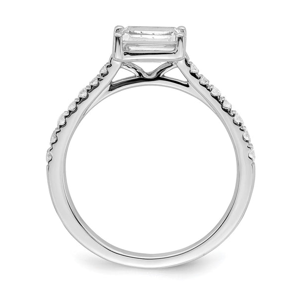 14K White Gold East-West Semi-Mount Ring for 1 Carat Emerald-Cut