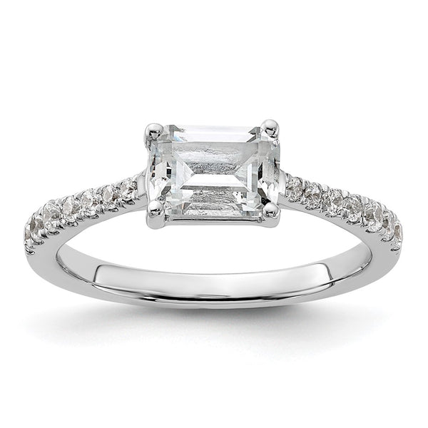 14K White Gold East-West Semi-Mount Ring for 1 Carat Emerald-Cut