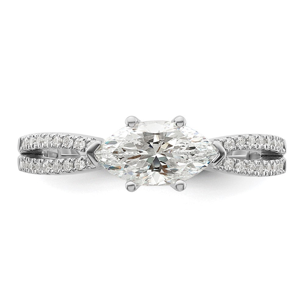 High-Quality 14K White Gold East-West Engagement Ring for 3/4 Carat Marquise, Stylish with Diamond Accents